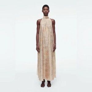 COS Floral-print Halterneck A-line Maxi Dress In Beige